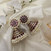 Bridal Red Kemp Stone Jhumka-Pearl-G15107
